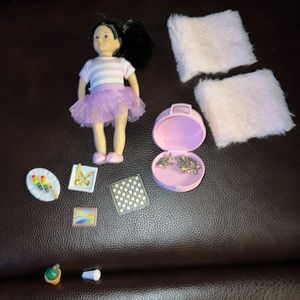Lori doll with traveling accessories and mini chess set